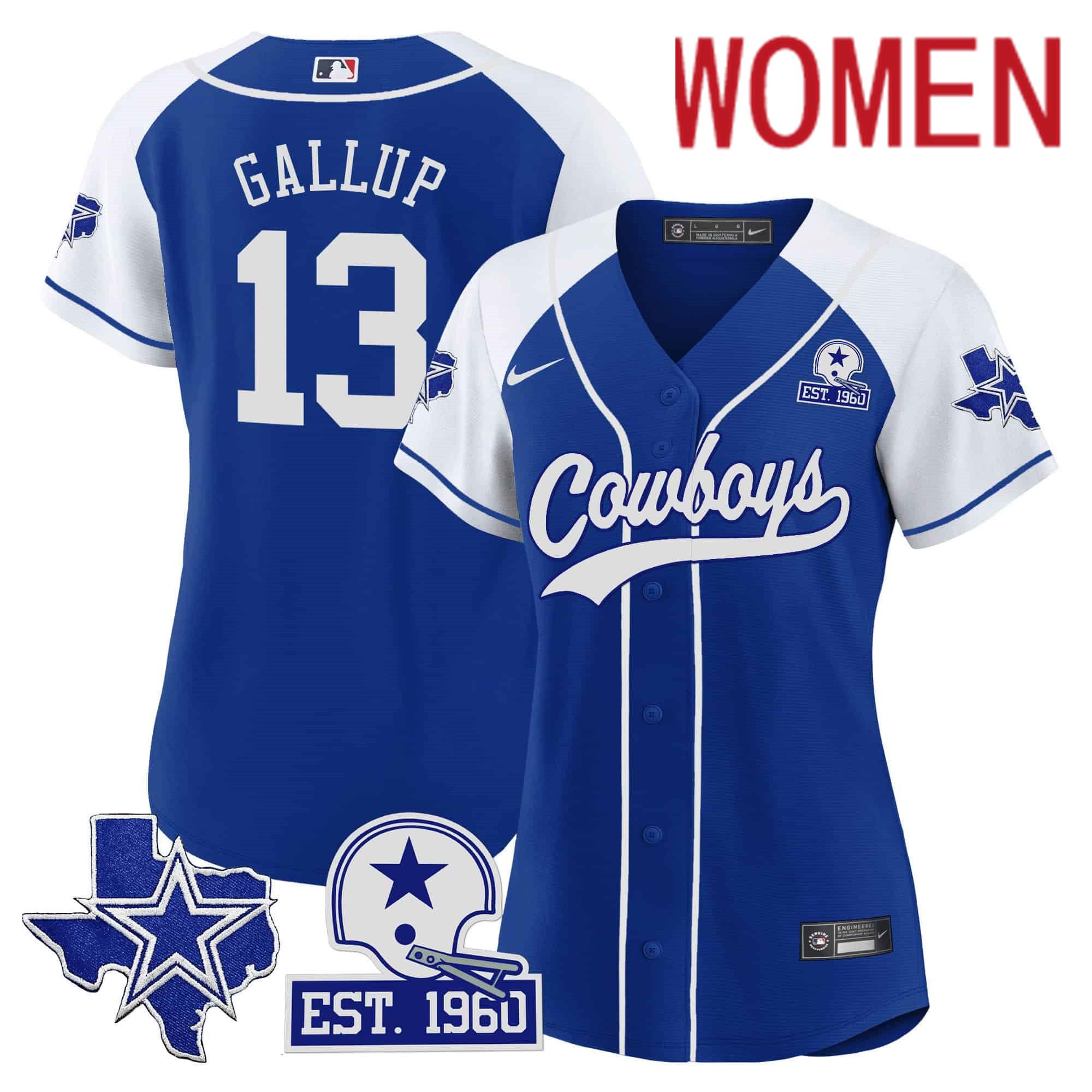 Women Dallas Cowboys #13 Gallup Blue 2024 Nike Patch Baseball NFL Jersey style 1